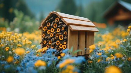 Wall Mural - Bee House in a Flower Field