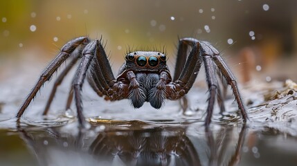 Macro Photography of a Spider in Water