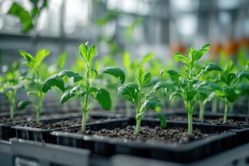 Poster - Close Up of Green Seedlings in a Greenhouse