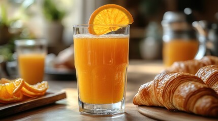 Wall Mural - Freshly Squeezed Orange Juice with Croissants