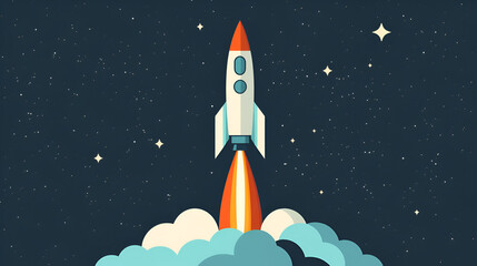 Space exploration concept with rocket launch into starry sky, symbolizing ambition, innovation, and discovery create concept, copy space for design