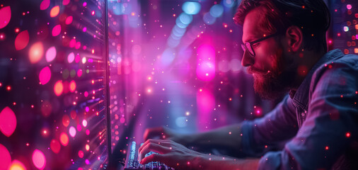 Internet Business, Network and cybersecurity of data center with engineer working in a server room computer