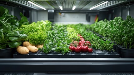 Canvas Print - Indoor Vertical Farm with Fresh Produce