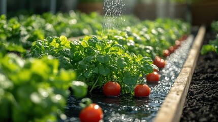 Poster - Watering Tomatoes in a Garden