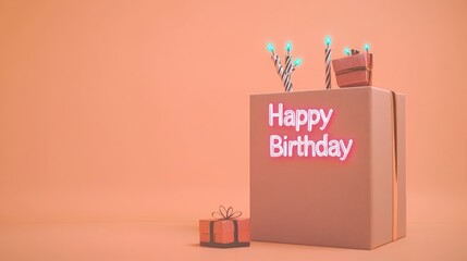 Wall Mural - A festive birthday scene featuring a gift box, candles, and a cheerful message.