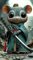 Poster - Adorable Mouse Samurai Warrior with Sword