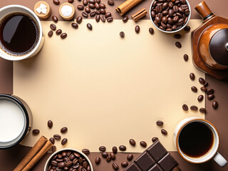 Coffee and Ingredients on Table with Blank Space