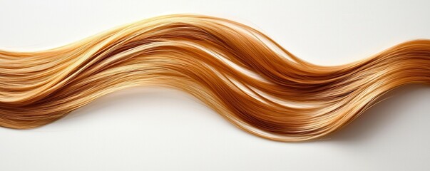 Smooth and elegant honey-blonde hair strand isolated on white background showcasing texture and color details