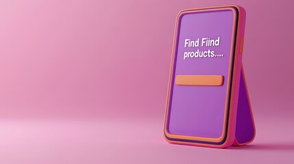 Wall Mural - A vibrant purple phone with a call to find products, set against a pink background.