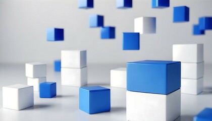 Sticker - Minimalist 3D Blue and White Cubes with Soft Blur