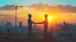 © milkyway - Engineer and Technician Contractors Shaking Hands at Sunset Cityscape