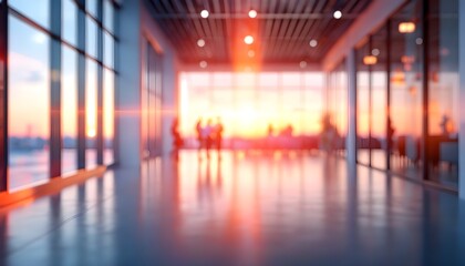 Wall Mural - Business woman in office boardroom with sunset views, silhouette against city skyline, creating a modern atmosphere for meetings and conferences