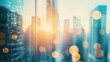 © Lion - An abstract bokeh effect featuring blurred buildings and architecture, soft lighting creating a dreamy atmosphere,  ideal for design, finance, and business center themes.