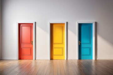 three doors in a row of wall