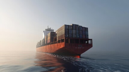 A fully loaded freight ship carrying containers for international trade, highlighting global shipping logistics. No logos visible.