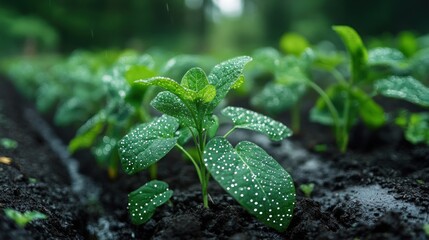 Poster - Fresh Green Plants in a Field After Rain