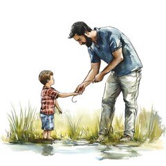 A Father and Son Enjoying Time Together by the Water.