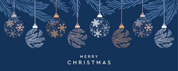 Wall Mural - merry christmas card with hanging ball decoration vector illustration