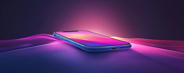 Wall Mural - Minimalistic design of a futuristic smartphone with rounded edges and vibrant colors on a neon-lit background