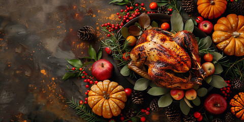 Wall Mural - thanksgiving background with pumpkin and fall ingredients
