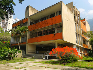 Wall Mural - abstract geometric building in caracas with white facade and windows, blending modernity with tradit