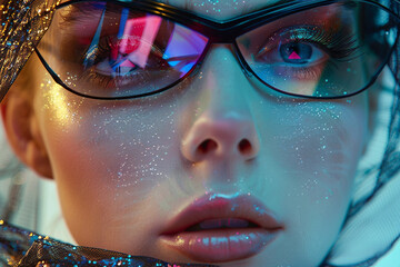 Wall Mural - close up of a fashion model wearing a futuristic garment ai generated image