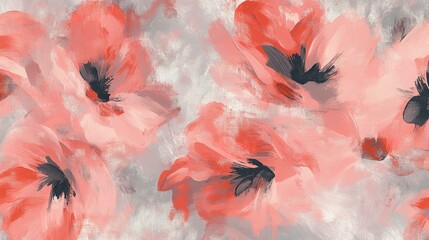 Poster - A seamless pattern displays abstract painting pink flowers in an impressionism style with brush strokes of paint and a color texture representing modern and contemporary art 