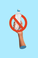 Wall Mural - Creative drawing collage picture of hand hold plastic bottle warning ecology recycling weird freak bizarre unusual fantasy