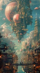 Canvas Print - Imaginative lofi scene with surrealistic details.