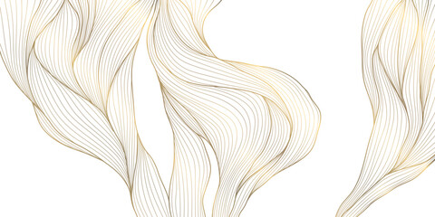 Wall Mural - vector gold on white line wave pattern, geometric curve premium design, japanese style poster. abstr