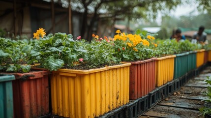 Wall Mural - Colorful flower pots