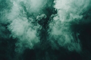 Wall Mural - Real green smoke exploding outwards with empty center.Dramatic smoke or fog effect for spooky Halloween background.Fog or smoke on dark copy space background.Vivid and intense abstract - generative ai