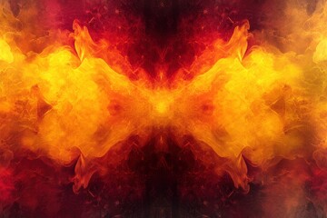 Wall Mural - Dramatic fire and smoke effect glowing red and yellow colors exploding outwards with center space. Vivid and hot hell abstract or blazing fire background or wallpaper - generative ai