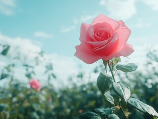 Canvas Print - Pink rose in flower field