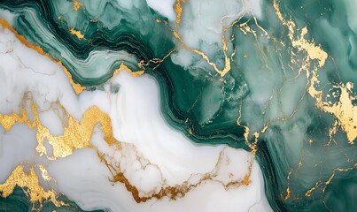 Wall Mural - Green and white marble with gold veins, Generative AI 