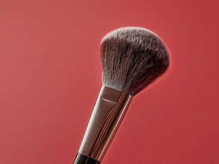 Makeup Brush Close Up Red Background,