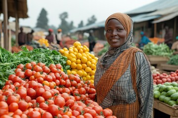 Canvas Print - Woman Selling Fresh Produce at an African Market