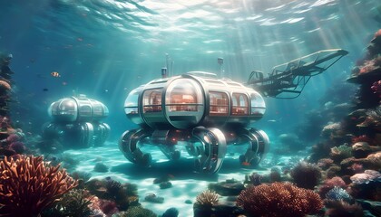 Exploration of the Ocean Floor by a White Metallic Robot