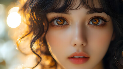 Canvas Print - Close Up Portrait of a Young Woman with Brown Eyes