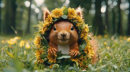 Squirrel in Flowers