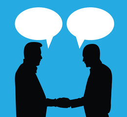 Busts of Two Business People Shaking Hands and Talking. Discussing work and communication concept vector