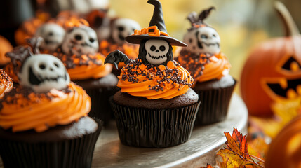 Charming Halloween Cupcakes with Playful Frosting Designs Spooky Flavors Featuring Witches Pumpkins and Skulls