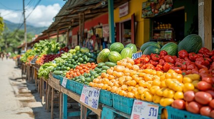 Wall Mural - Vibrant Fruits and Vegetables at a Street Market