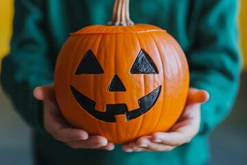 Wall Mural - Kids carving pumpkins at a Halloween event generative AI
