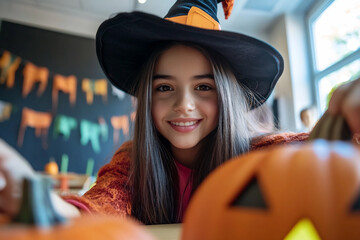 Ai generated image of cute kids in halloween costumes