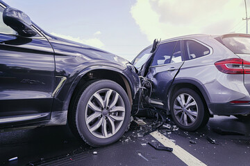 Collision of two vehicles involved in major accident on city road with damage