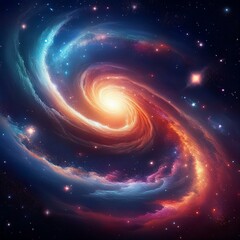 Wall Mural - Swirling Galaxy and Nebula Cosmic Voyage, Celestial Dance of Stars and Distant Planet, Energy of Dark Matter in Deep Space, Glowing Starry Night Sky