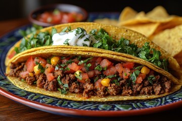 Poster - Delicious Ground Beef Taco with Corn and Tomato