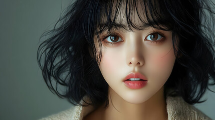 Sticker - Beautiful Woman with Short Black Hair and Makeup