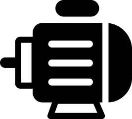 Black and white icon of an electric motor with three horizontal lines in the middle.